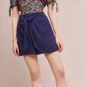 Anthropologie Hei Hei Leila Twist Front Navy‎ Blue Linen Blend Shorts Large